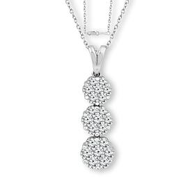 Bright Halo Lab Grown Diamond 2ctw Triple Drop Pendant with Chain
