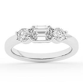 Bright Halo Lab Grown Diamonds 1.25 ctw 3 Stone Ring, Sterling