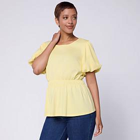 C Wonder Balloon Sleeve Peplum Top