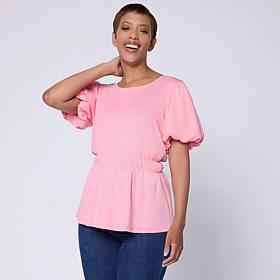 C Wonder Balloon Sleeve Peplum Top