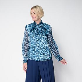 C Wonder by Christian Button-Down Necktie Blouse