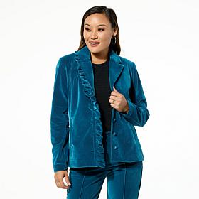 C Wonder Casual Velvet Ruffle Blazer