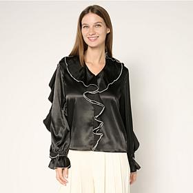 C Wonder Chiffon Drama Ruffle Blouse