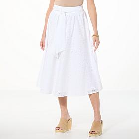 C Wonder Eyelet Midi Skirt with Waist Tie