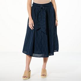 C Wonder Eyelet Midi Skirt with Waist Tie