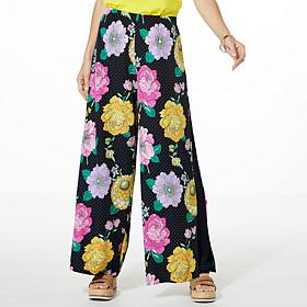 C Wonder Floral Crepe Wide Leg Gusset Pant 