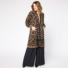 C Wonder Jacquard Knit Coatigan Topper with Scarf