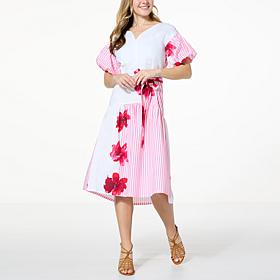 C Wonder Poplin Puff Sleeve Midi Dress