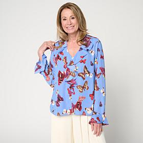 C Wonder Printed Georgette Ruffle Blouse