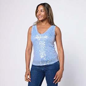 C. Wonder Sequin Tank Top with Lace Trim