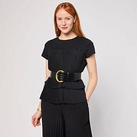 C Wonder Short-Sleeve Layered Hem Pleated Tee