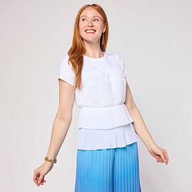 C Wonder Short-Sleeve Layered Hem Pleated Tee