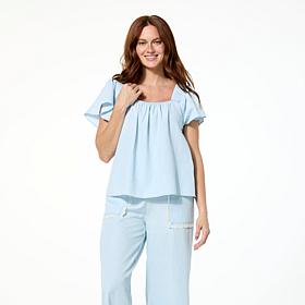 C Wonder Square Neck Flutter Sleeve Blouse