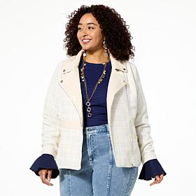 C Wonder Tweed and Faux Leather Moto Jacket