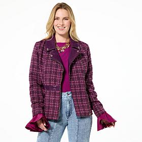 C Wonder Tweed and Faux Leather Moto Jacket