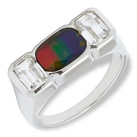 Canadian Ammolite Gems Ammolite and White Topaz 3-Stone Ring