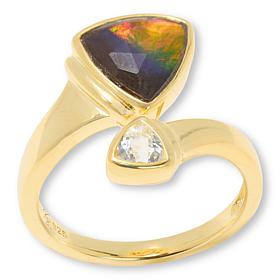 Canadian Ammolite Gems Ammolite Triplet & White Topaz Bypass Ring