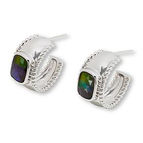 Canadian Ammolite Gems Cushion-Cut Ammolite Hoop Earrings