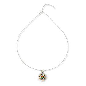 Canadian Ammolite Gems Multigemstone Flower Pendant with Chain