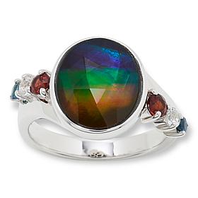 Canadian Ammolite Gems Oval Ammolite and Multigem Sterling Silver Ring