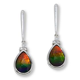 Canadian Ammolite Gems Pear-Shape Ammolite and Topaz Dangle Earrings