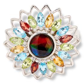 Canadian Ammolite Gems Sterling Silver Multigemstone Flower Ring
