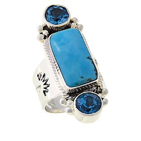 Chaco Canyon Kingman Turquoise and Swiss Blue Topaz Elongated Ring