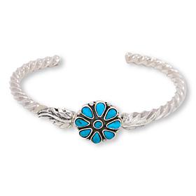 Chaco Canyon Sterling Silver Campitos Turquoise Flower Cuff Bracelet 