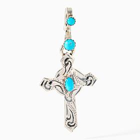 Chaco Canyon Sterling Silver Campitos Turquoise Stylized Cross Charm