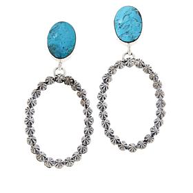 Chaco Canyon Sterling Silver Oval Gemstone Beaded Hoop Dangle Earrings