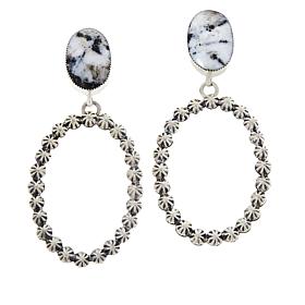 Chaco Canyon Sterling Silver Oval Gemstone Beaded Hoop Dangle Earrings