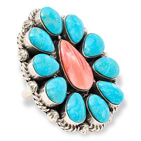 Chaco Canyon Sterling Silver Spiny Oyster and Turquoise Oval Ring