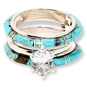 Chaco Canyon White Topaz Solitaire & Kingman Turquoise Ring Band Set