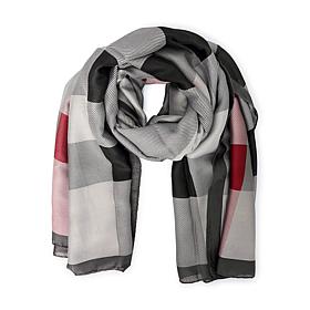 Checkered & Trimmed Faux Silk Scarf by Youzey