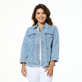 Colleen Lopez 3/4-Sleeve Denim Jacket with Frayed Hem