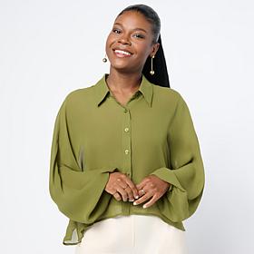 Colleen Lopez Button Front Dolman Sleeve Woven Top