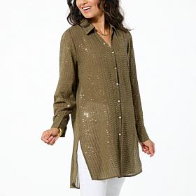 Colleen Lopez Button-Front Sequin Tunic