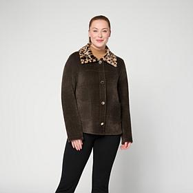Colleen Lopez Cardigan with Animal Print Collar