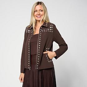 Colleen Lopez Crepe Knit Jacket with Stud Detail