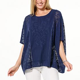 Colleen Lopez Embroidered Woven Top with Eyelet Detail