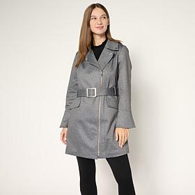 Colleen Lopez Faux Denim Double Breasted Belted Jacket