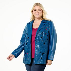Colleen Lopez Faux Leather Floral Cutout Jacket