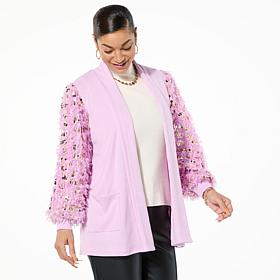 Colleen Lopez Feathered Balloon Sleeve Cardigan