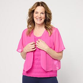 Colleen Lopez Flutter Sleeve Rounded Hem Woven Shrug