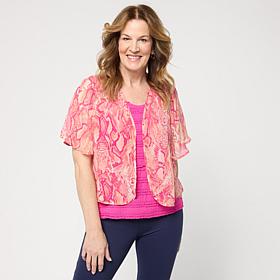 Colleen Lopez Flutter Sleeve Rounded Hem Woven Shrug