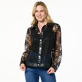 Colleen Lopez Mesh Jacket with Faux Leather Trim