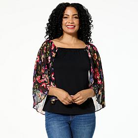 Colleen Lopez Off Shoulder Knit Tank with Print Woven Cape