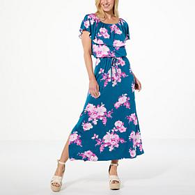 Colleen Lopez Off-the-Shoulder Printed Knit Maxi Dress
