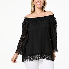 Colleen Lopez On/Off Shoulder Smocked Top with Lace Detail