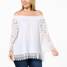 Colleen Lopez On/Off Shoulder Smocked Top with Lace Detail